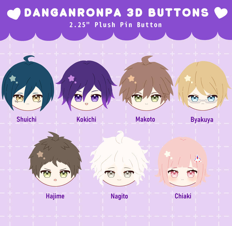 Danganronpa 3D Plush Buttons